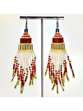 Tassel Design Vintage Bead Dangle Fashion Earrings Hook Closure Size 4" Length